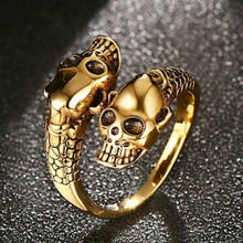 Skull Heads Rings Men Women Gothic Punk Stainless Steel Snake Ring Open Adjustable Finger Jewlery Ring 2024 - buy cheap