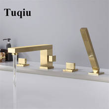 Tuqiu кран для ванной широкая Ванна смеситель для раковины матовый золотой/черный латунный Смеситель для ванной комнаты смеситель для душа с ручной насадкой для душа 2024 - купить недорого