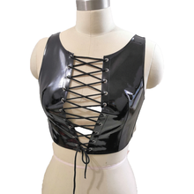 Top crop feminino brilhante, top curto de bandagem com busto aberto, camiseta sensual de pvc com aparência molhada, sutiã de couro sintético, frente única, lingerie sexy 2024 - compre barato