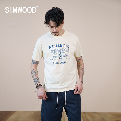 Футболка SIMWOOD 2021 мужская с надписью, 100% хлопок, рубашка классического кроя, брендовая одежда, SK130473, лето, размера плюс 2022 - купить недорого