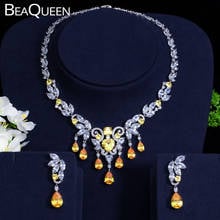 BeaQueen Luxury India Yellow Water Drop Cubic Zirconia Wedding Jewelery Costume Tassel Necklace Earring Sets For Women JS120 2024 - buy cheap