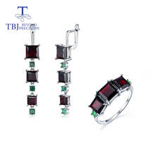 Natural Black garnet jewelry set square shape garnet natural green emerald Ring earring 925 sterling silver fine jewelry set 2024 - buy cheap