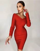 2021 Red Sexy Off shoulder Rayon Long Sleeve Bandage Dress High Quality Ribbed Women Elegant Evening Party Dress 2024 - buy cheap