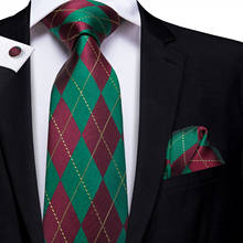 Hi-Tie a cuadros para hombre, corbata de seda roja y verde para boda, conjunto de regalo de mancuernas a mano, diseñador de moda, fiesta de negocios, envío directo 2024 - compra barato