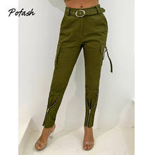 Pofash-pantalones Cargo con botón para mujer, pantalón largo media con bolsillos y cremallera de cintura, estilo Safari, Otoño, 2021 2024 - compra barato