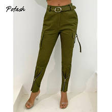 Pofash Solid Button Fly Cargo Pants Women Mid Waist Pockets Zipper Pencial Pants Female Safari Style Autumn Long Trousers 2021 2024 - buy cheap