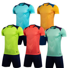 Conjunto de camisa de futebol masculina, camisa azul de manga curta dourada para adultos, uniforme de futebol menino laranja, camisa de futebol infantil com nome personalizado 2024 - compre barato