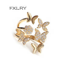 Fxlry anel de borboleta de zircônia ajustável, novo design, índice feminino e meio dedo, anel aberto, presente de joias de casamento para mulheres 2024 - compre barato