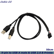 Материнская плата USB 9-контактный разъем для usb-разъёмы штепсельного и розеточного & USB 2,0 B принтер порт передачи данных со штекером кабель-удлинитель для компьютера чехол сканер кабель 2024 - купить недорого