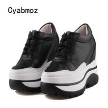 Cyabmoz sapatos femininos de couro legítimo, calçados de aumento de altura em cores mistas, tênis alto casual para mulheres 2024 - compre barato