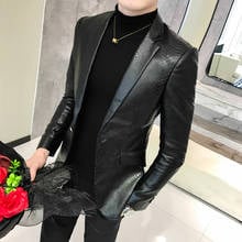 New 2021 Men Single Button PU Blazer Men's Leather Jacket Fashion Mens Slim Social Prom Suit Jacket Black Mens Blazers Coats 2024 - buy cheap