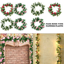 Enredadera Rosa Artificial de seda para decoración romántica del hogar, guirnalda de flores colgantes de ratán blanco, plantas falsas, hojas, boda, 2 uds. 2024 - compra barato