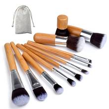 11PCS Fashion Bamboo Makeup Brushes Set with Bag Cosmetics Foundation Make Up Brush Tools Kit for Powder Blusher Eye Shadow 2024 - buy cheap