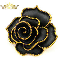 Vintage Golden Beaded Full Bloom Black Rose Brooches Gold Tone Multi Petal Black Rose Flower Enameled Pin Women Church Jewelry 2024 - buy cheap