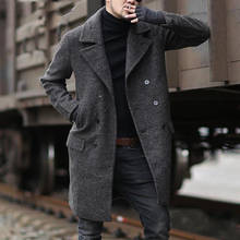 Winter Male Clothing Double Breasted Wollen Tweed Blend Overcoat Streetwear Long Sleeves Jacket Grey/Brown Blazer Formal Coat 2024 - buy cheap