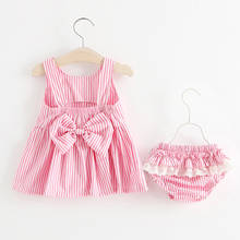 Newborn Baby Girls Clothes Sleeveless Dress+Briefs 2PCS Outfits Set Lace Striped Printed Cute Clothing Sets Summer Sunsuit 0-24M 2024 - buy cheap