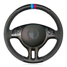 Рука сшитый черный из натуральной кожи черная замша Чехлы рулевого колеса автомобиля для BMW E39 E46 2000-2005 X5 E53 2000-2005 2024 - купить недорого
