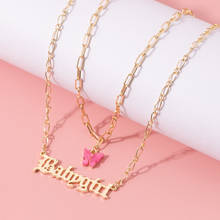 Fashion Acrylic Butterfly Old English Font Pendants Necklace Double Layer Babygirl Necklace Choker Statement Jewelry Wholesale 2024 - buy cheap