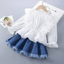 Conjunto de ropa de alta calidad para niña de 2 a 7 años, camisa blanca Lisa + Falda vaquera, ropa para niño y niña 2021 2024 - compra barato