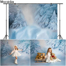 Mocsicka-escena de nieve de pino, Fondo de fotografía de estilo dibujado a mano, fondo azul, retrato de niño, accesorios de decoración para estudio fotográfico 2024 - compra barato