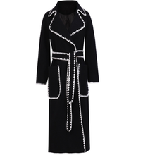 Осенне-зимнее Новое Стильное шерстяное пальто с отворотом и длинными рукавами в стиле пэчворк с регулируемой талией, винтажное модное пальто 2024 - купить недорого