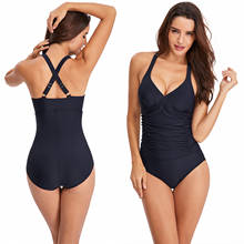 Swimwear Women 2020 New Vintage One Piece Swimwear Deep V-Neck Low Back Swimsuit Bikini Push-Up Bathing Plus Size Beachwear 2024 - buy cheap