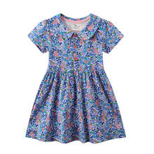 Girls Summer Floral Lovely Flower Print Cotton Princess Party Dress Short Sleeve Turn Down Collar Kids Clothes 2024 - buy cheap