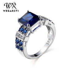 Luxury Fashion Blue Square Sapphire Gemstones Finger Rings 925 Sterling Silver Jewelry Ring For Women Wedding Anniversary Gifts 2024 - buy cheap