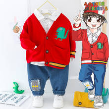 Novo bebê menino roupas 3 peça conjunto camisola nova carta dos desenhos animados impressão dinossauro camisa jeans roupas menino casual esportes terno do bebê 2024 - compre barato