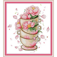 Flower on coffee cup cross stitch kit aida 14ct 11ct count print canvas cross stitches   needlework embroidery DIY handmade 2024 - buy cheap