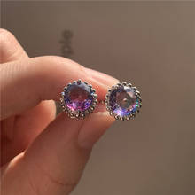 Classic Female Crystal Flower Stud Earrings Charm Silver Color Wedding Earrings Dainty Rainbow Round Zirconia Earrings For Women 2024 - buy cheap