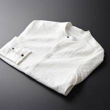 Minglu camisa masculina luxo com gola alta, manga longa, camisa casual branca, slim, moda masculina, plus size 4xl, camisa de primavera 2024 - compre barato