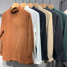 Autumn Vintage Solid High Neck T Shirt Men Long Sleeves Bottoming Shirt Comfortable Clothes Skinny Harajuku Hip Hop Streetwear 2024 - buy cheap