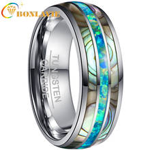 BONLAVIE-Anillo de carburo de tungsteno con dos incrustaciones de Acacia, anillo de acero de tungsteno Opel de 8mm de ancho, Color verde, gran oferta 2024 - compra barato