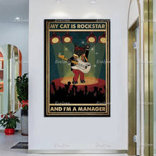 Amantes do gato preto, o gato é rockstar e eu sou um gerente, poster retrô engraçado, música em rock, amantes da parede, arte de decoração de casa, presente em tela 2024 - compre barato