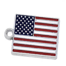 20 PCs Amercian Flag Charms Pendants Silver Color Enamel Olympic Series 22x15mm For DIY Jewelry Making Findings, Hole:2.3mm 2024 - buy cheap