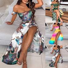 2PCS Sexy Boho Print Long Dress + Strapless Top Off Shoulder Fashion Women Evening Party Dress Beach Dress Femme Casual Vestidos 2024 - buy cheap