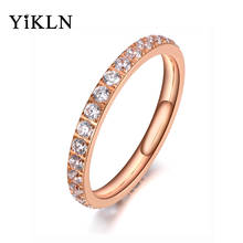 Yikln anel de titânio brilhante de aço inoxidável strass, joia de luxo ouro rosa cz, cristal, anel de casamento para mulheres yr19144 2024 - compre barato