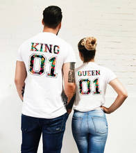 Одинаковые футболки для пары с королевой короля летняя футболка с круглым вырезом и короткими рукавами для влюбленных модные футболки с графическим рисунком, женские футболки 2024 - купить недорого