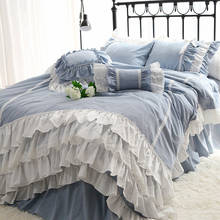 Conjunto de cama azul super doce enfeite de camadas, fronha de edredom e fronha, cobertura de luxo com renda 2024 - compre barato