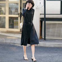 Vestido feminino 93% seda pesada estilo elegante design simples faixas manga comprida cobertura botão sólido tecido novo fashion 2024 - compre barato