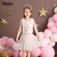 VIKITA Girls Birthday Party Elegant Dress Children Butterfly Print Vestidos Kids Polka Dot Dresses Girls Sleeveless Summer Dress 2024 - buy cheap