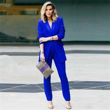 Traje de negocios azul real para mujer, uniforme de oficina, traje Formal con pantalón, de doble botonadura esmoquin, personalizado 2024 - compra barato
