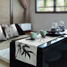 Camino de mesa chino tradicional Zen hecho a mano, decoración para el hogar, mesa de Ceremonia de té japonesa, mesa de centro de bambú con tinta, bandera LA887 2024 - compra barato