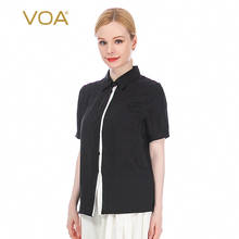 VOA Silk 22 M/m Black Jacquard Polo Collar Contrast Collage Row Dark Buckle Short Sleeve Classic Shirt B0081 Women Blouses 2024 - buy cheap