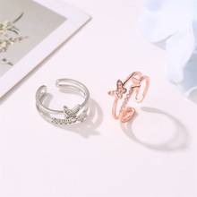 Женская мода Кристалл Двойное с бабочкой открытые кольца горный хрусталь кольца на годовщину для женщин подарок ювелирные изделия 2024 - купить недорого