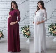 Vestido de maternidad informal para mujeres embarazadas, prenda sexy de encaje de manga larga, gasa con costuras, largo, europeo y americano 2024 - compra barato