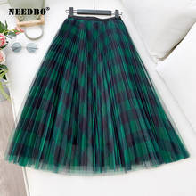 NEEDBO Fashion Tulle Skirts Women Plaid Pleated Skirt Midi Gradient Mesh Women Skirt Elegant 2020 Tutu Skirt Women Jupe Femme 2024 - buy cheap