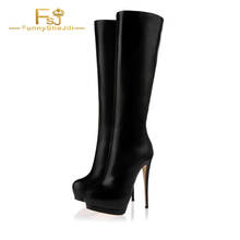 Preto dedo do pé de amêndoa saltos stiletto joelho-alta plataforma lápis calcanhar botas outono inverno data grande dia elegante mulher sapatos tamanho 16 fsj 2024 - compre barato