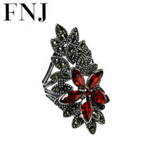 FNJ 925 Silver Ring Red Zircon Statement New MARCASITE Original S925 Sterling Silver Rings for Women Jewelry Adjustable Size 2024 - buy cheap